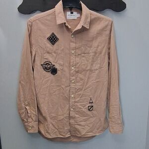 Topman Beige Casual Button Down Shirt with Patches